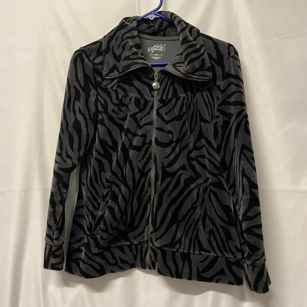 Style & Co. Sport Soft Velour Zip Up Tiger Stripe P/M